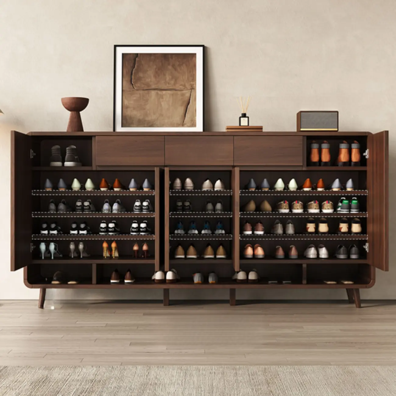 Modern Manufactured White Wood Shoe Cabinet