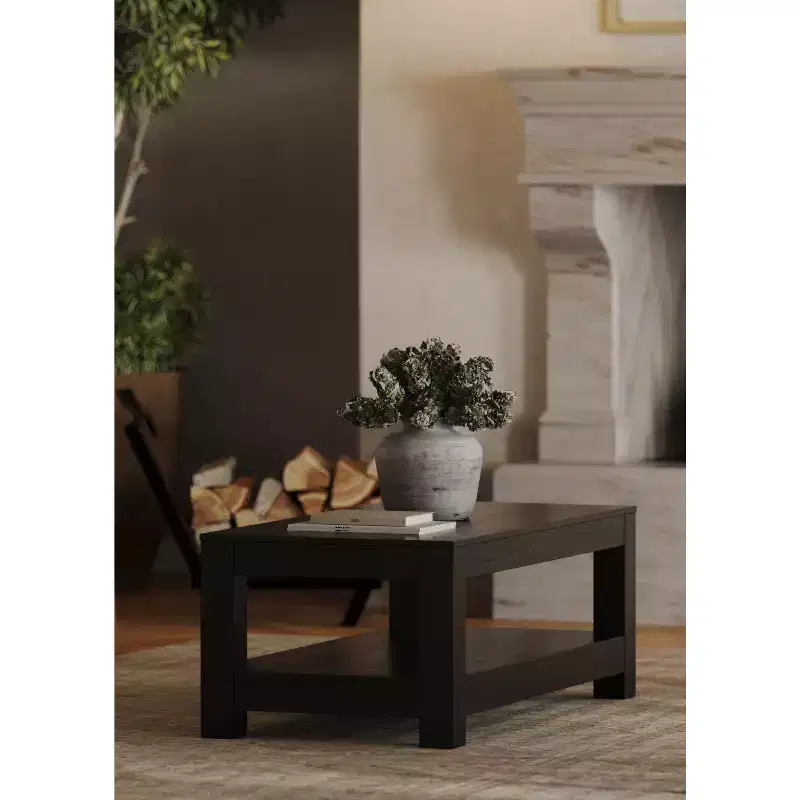 Multicolored Rectangular Wooden Coffee Table with Open Shelf