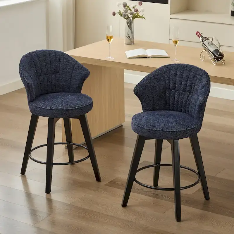 Swivel Bar Stools Set of 2, Upholstered Dining Room Chairs with Wide Backrest, Counter Height Chair with Metal Legs
