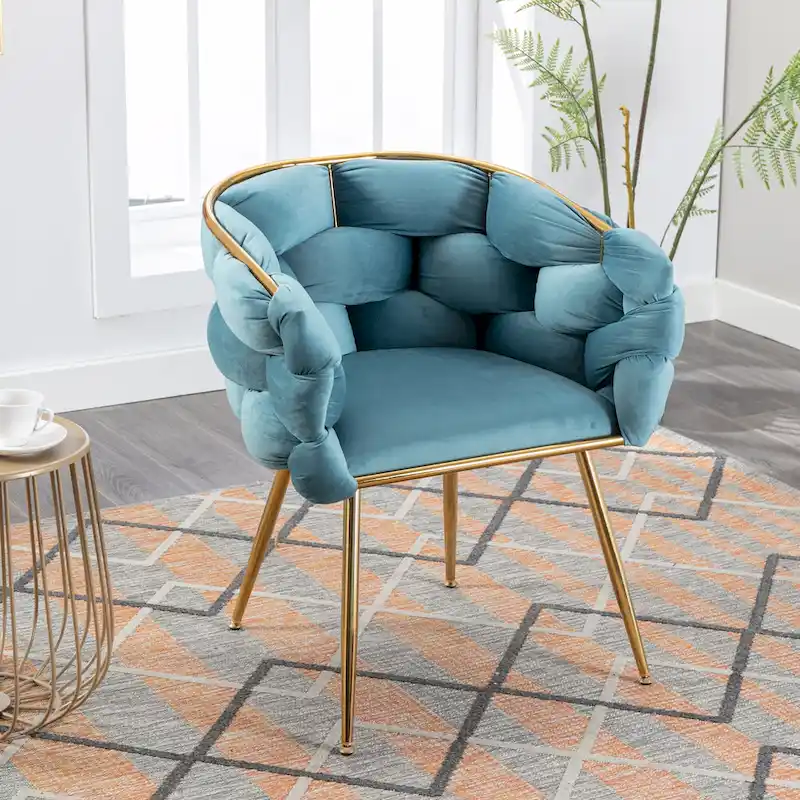 Blue Modern 28.7 Velvet Upholstered Accent Chair with Gold - Plated Metal Legs