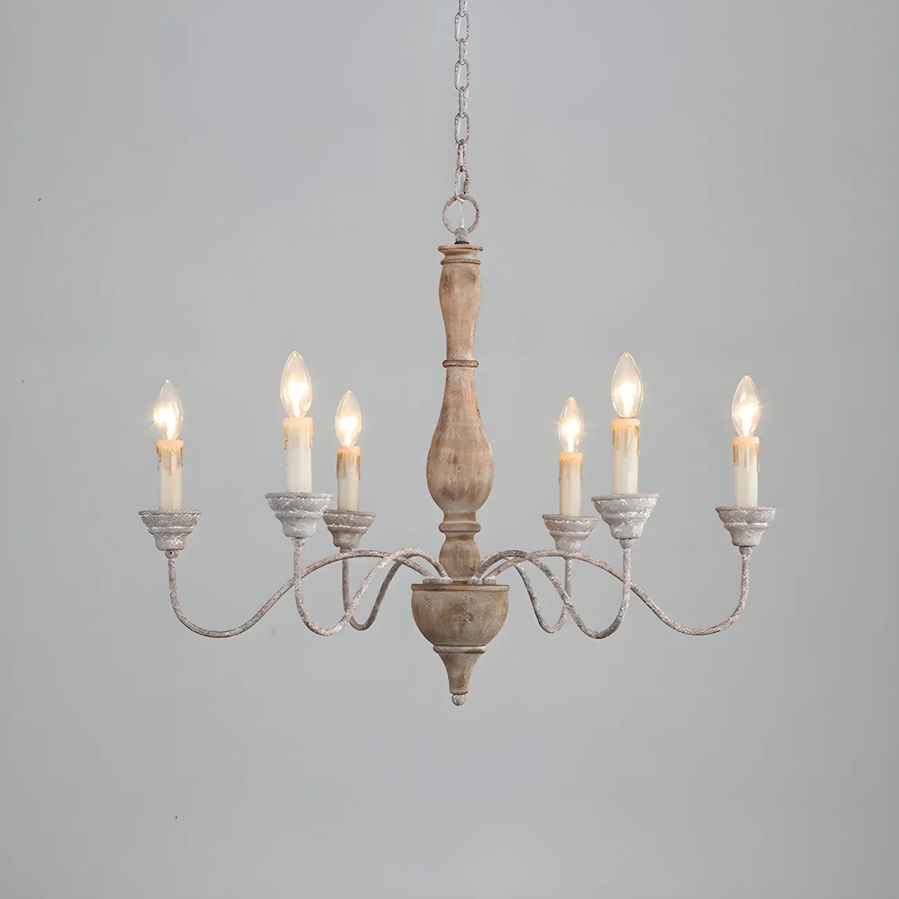 6-Light Classic Wooden Candelabra Chandelier with Chain Mount