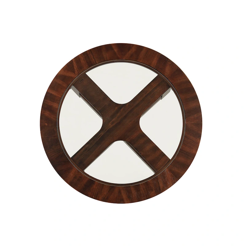 Roundhill Furniture 5 Piece Round Counter Height Dining Set in Solid Wood with Glass Table Top