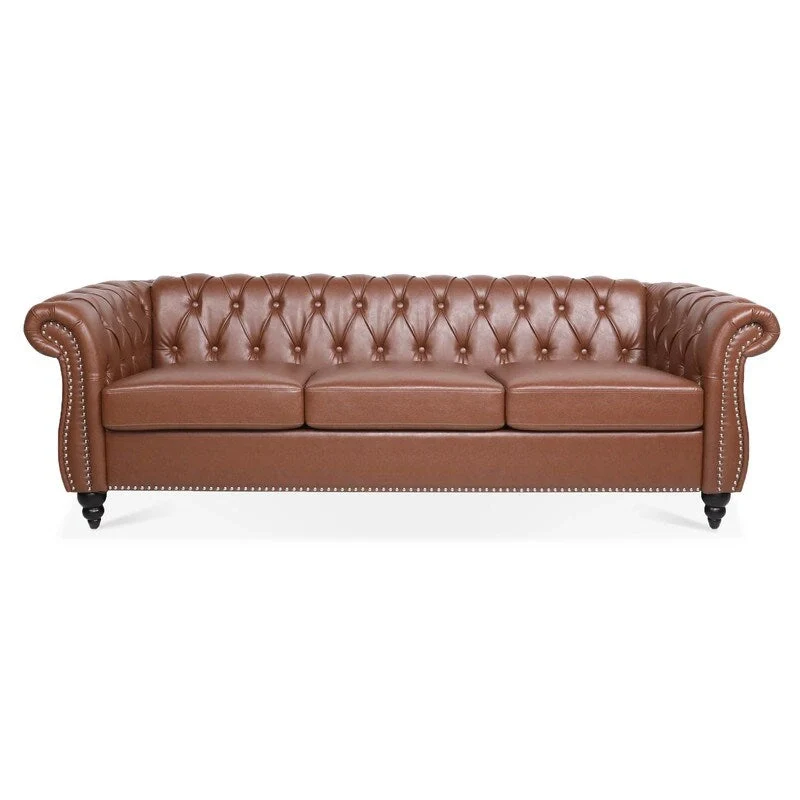 GEITIN 84.65 PU Rolled Arm Chesterfield 3 Seater Sofa