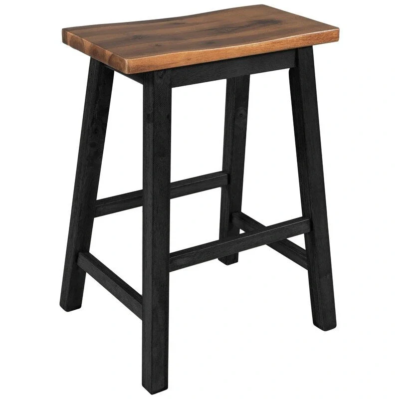 Rustic 3-Piece Solid Wood Kitchen Island Set  45 Stationary Butcher Block Table With Two Seating Stools & Dual Open Shelves.