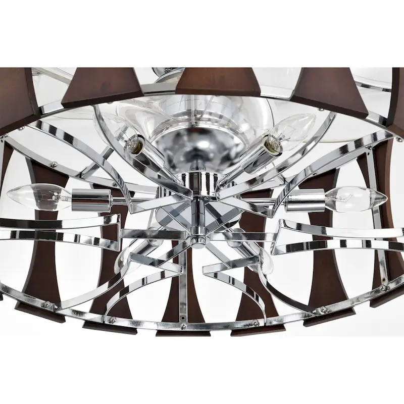 Avani 24-inch Silver and Faux Wood Grain 6 Lights 3 Blades Lighted Ceiling Fan with Remote