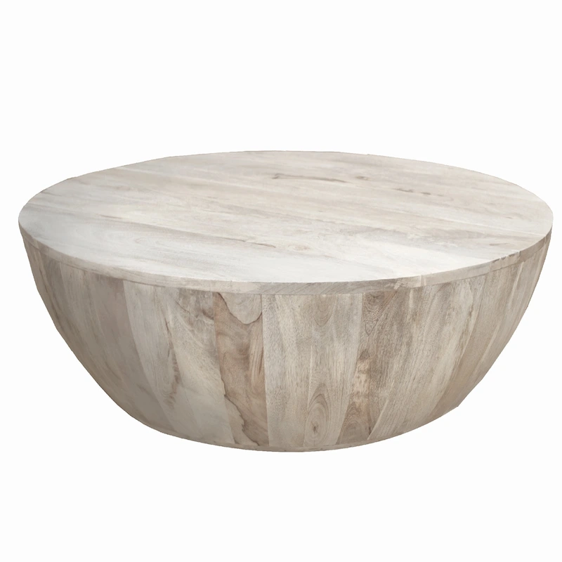 Arthur 35.5 Inch Round Mango Wood Coffee Table Subtle Grains
