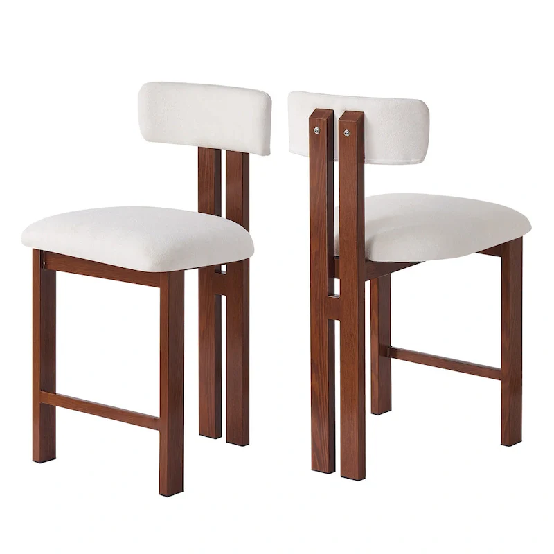 26.5 Round Upholstered Counter Stools, Set of 2 Low Back Bar Chairs with Black Metal Frame