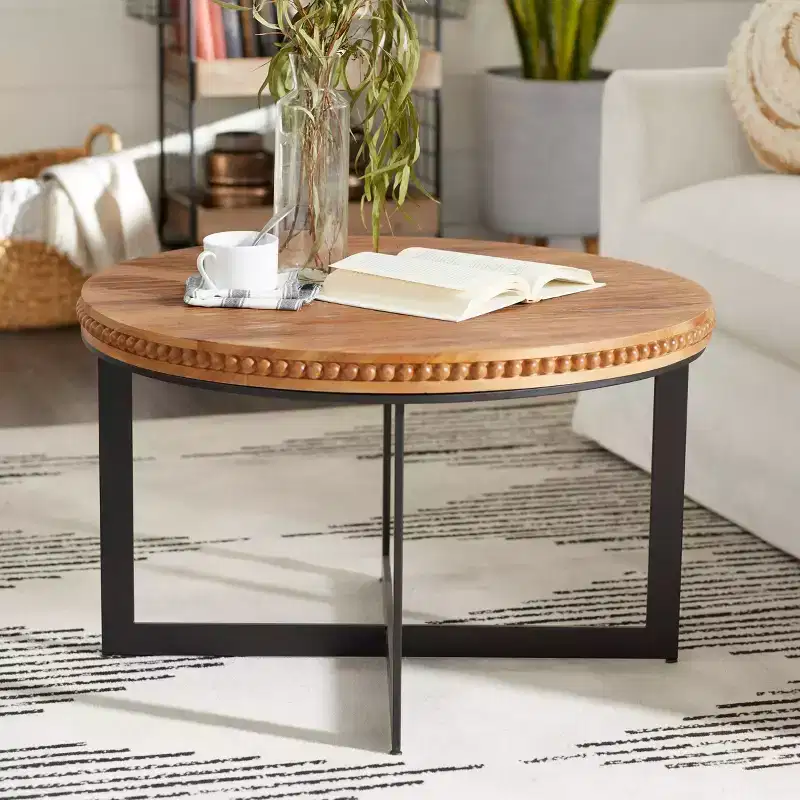 Industrial Wood and Metal Coffee Table Brown - Olivia & May: No Assembly, Sturdy Iron Legs