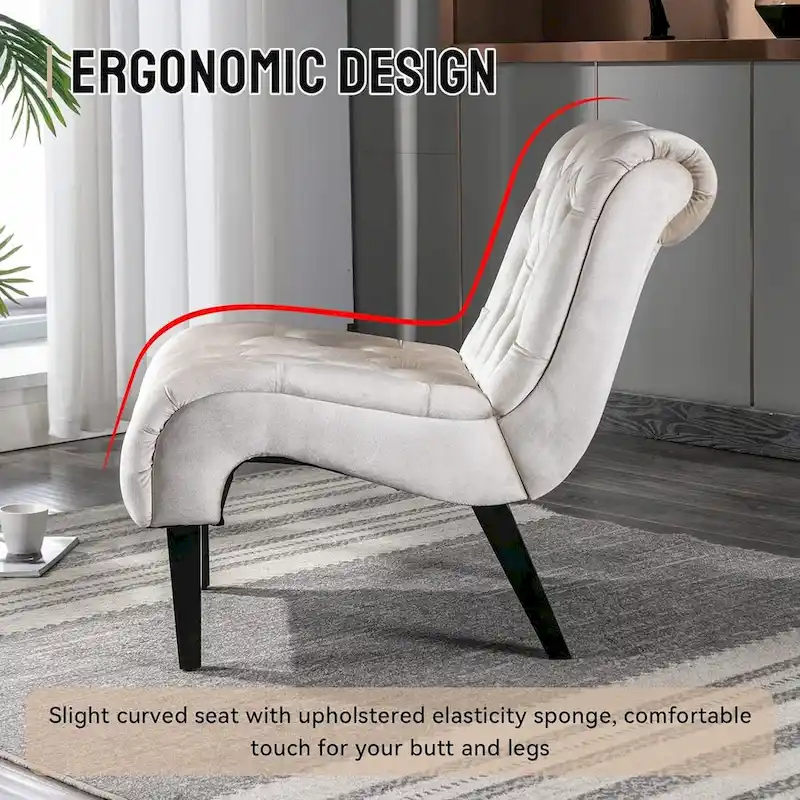 Velvet Armless Accent Chair, Button Tufted Slipper Chair, Side Chair, Lounge Chair