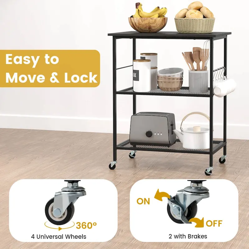 3-Tier Kitchen Serving Cart Utility Standing Microwave Rack - See Details