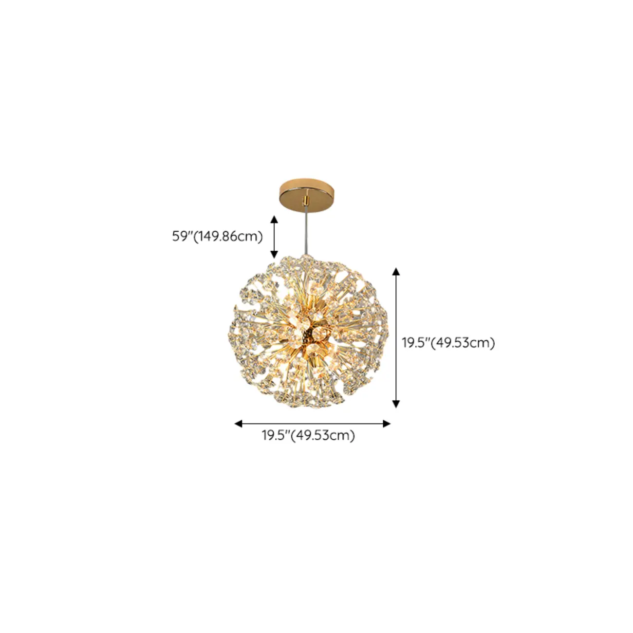 Adjustable Height Gold Crystal Globe Starburst Chandelier