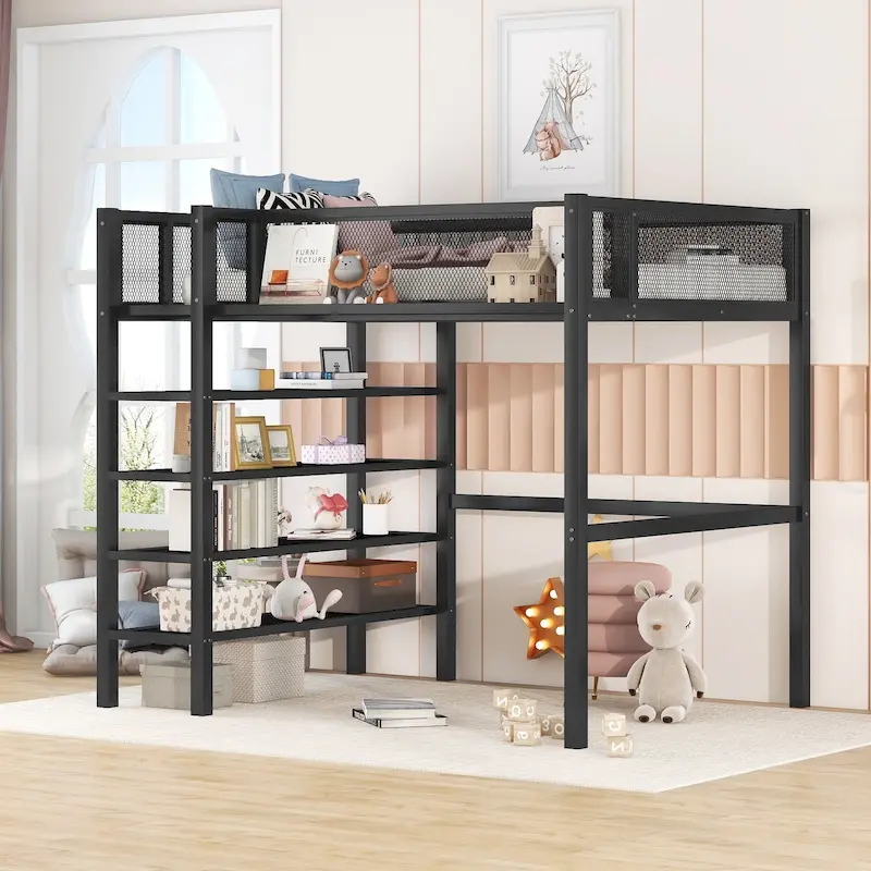 Twin Metal Loft Bed with Workstation