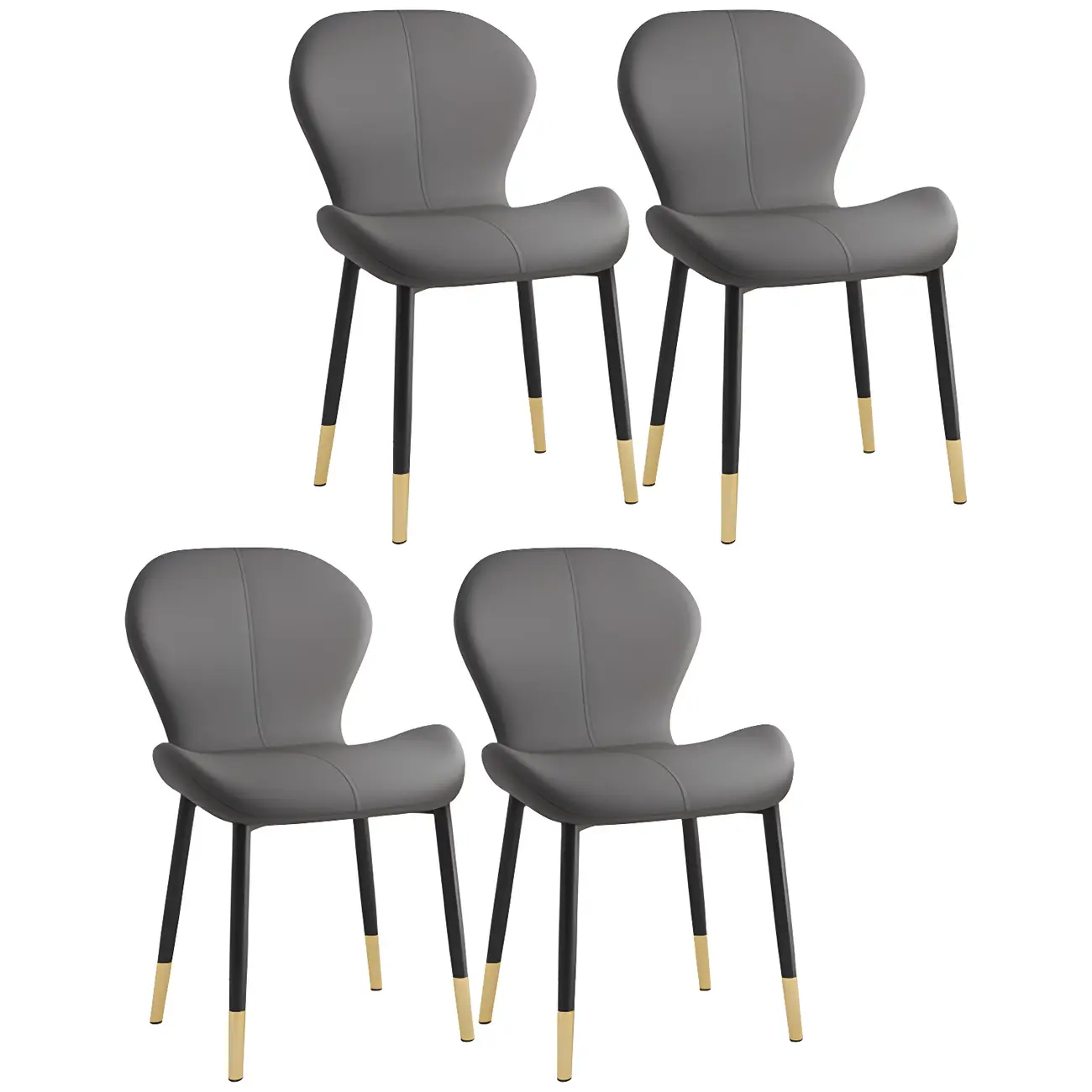 Art Deco Curved Back Leather Dining Chair Solid Back