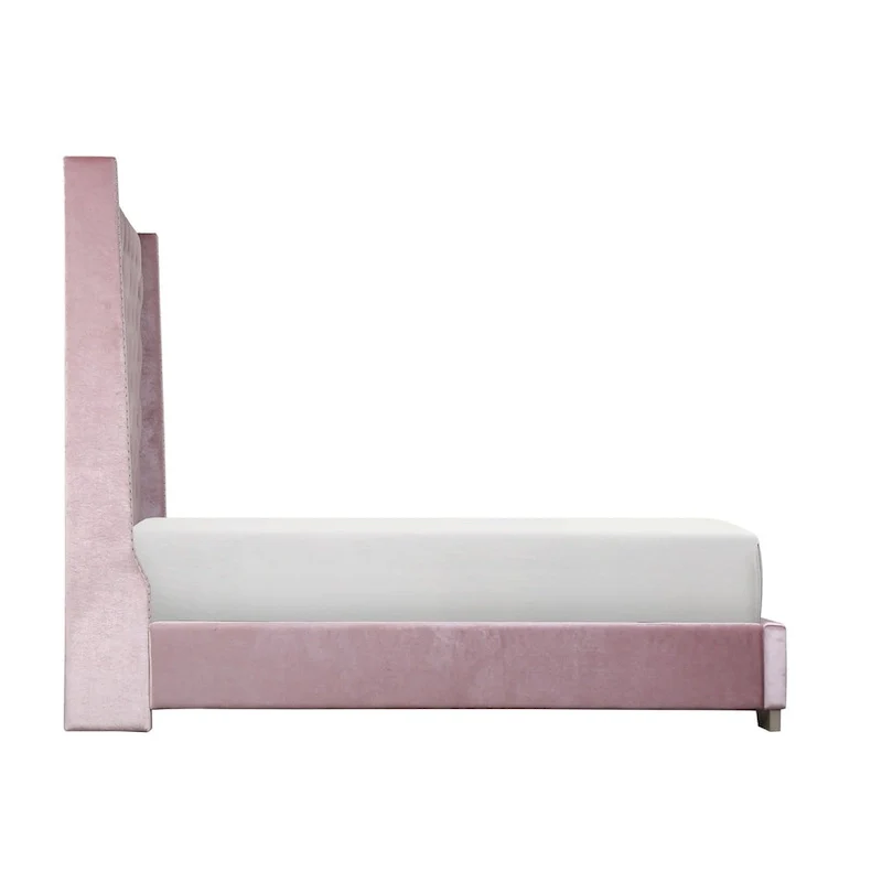 Pink Velvet Tufted Panel Bed