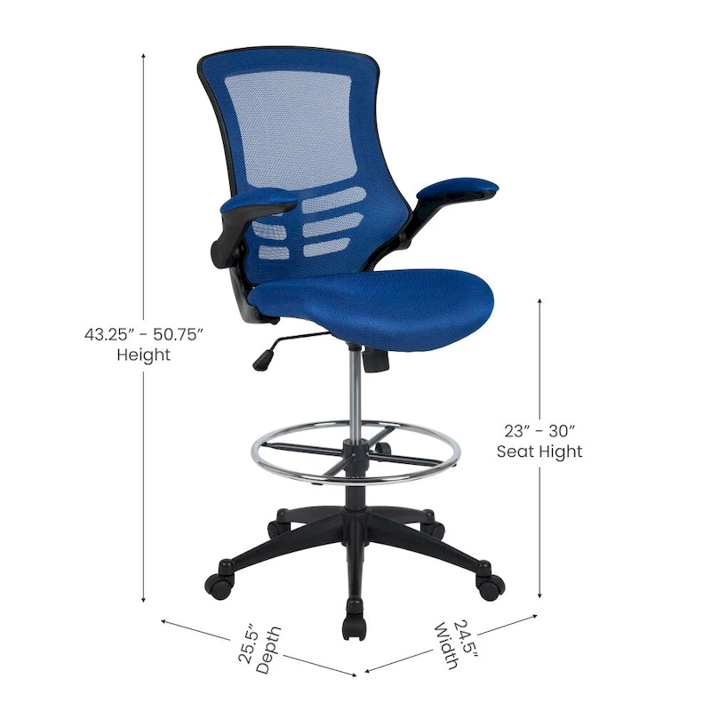 Mid-Back Ergonomic Drafting Chair with Adjustable Foot Ring and Flip-Up Arms