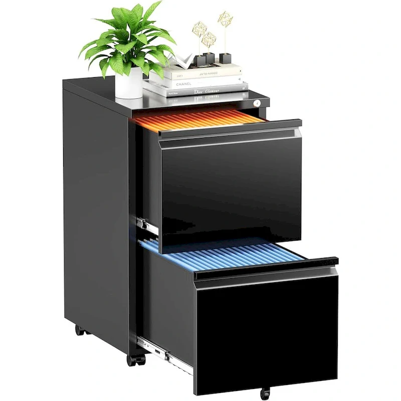 2-Drawer Mobile File Cabinet with Lock, 27"H x 15"W x 18"D, Cold-Rolled Steel, Home Office