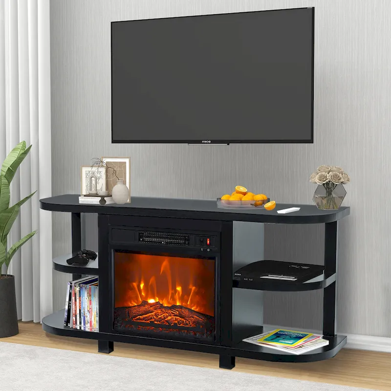 48 Modern Black Electric Fireplace TV Stands Media Console for TVs up to 55