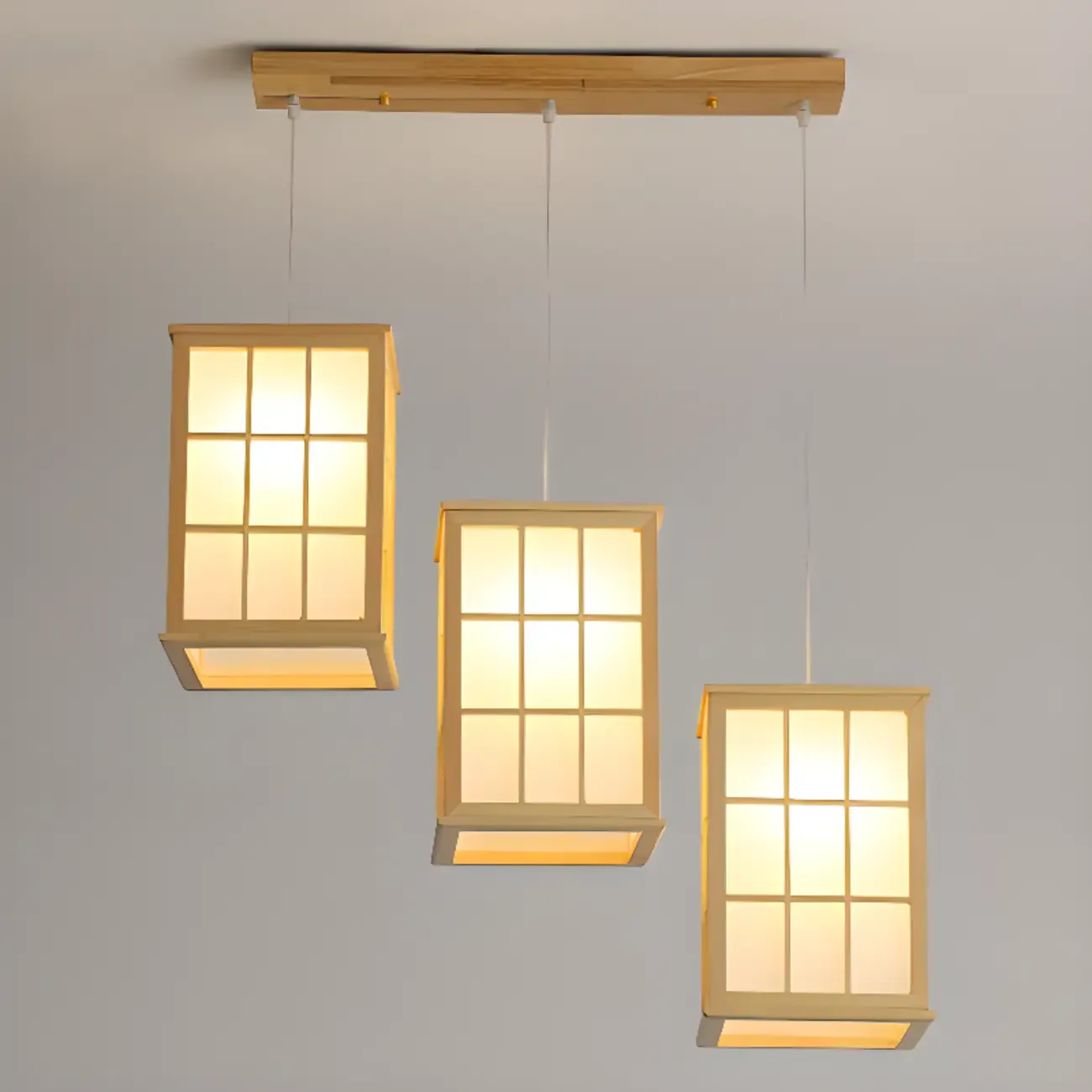 3 Light Island Pendant Light in Natural Wood with Rectangular Shape