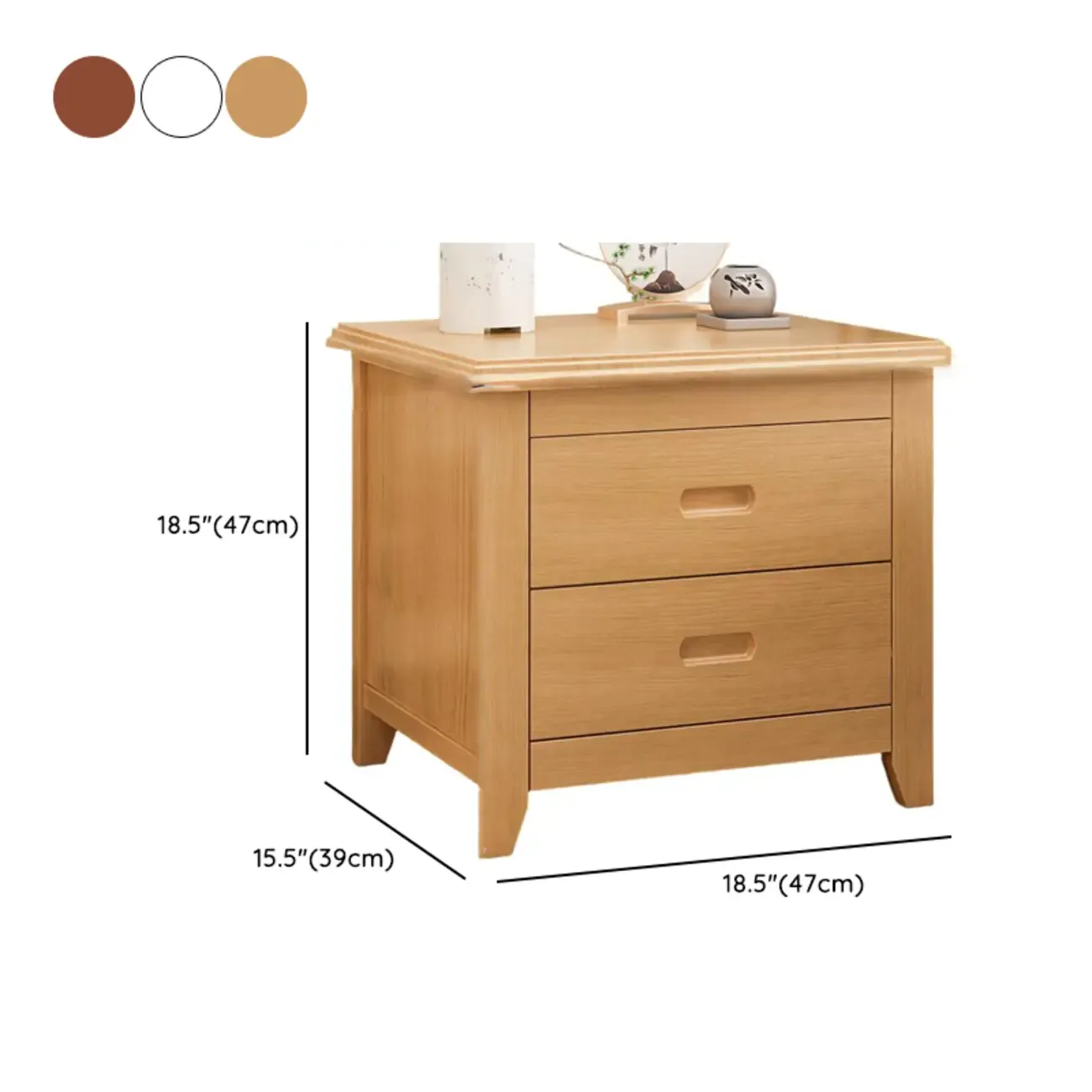 Modern Natural Wood Nightstand with 2 Drawers