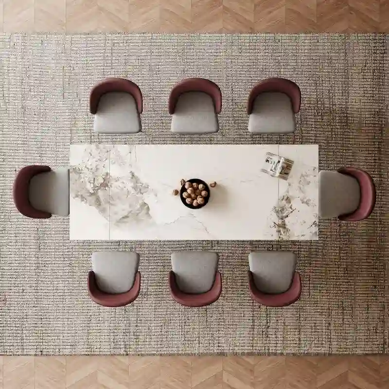 9 - Piece 94.48 Rectangular Extendable Sintered Stone Dining Table with 8 Faux leather Chairs Dining Set