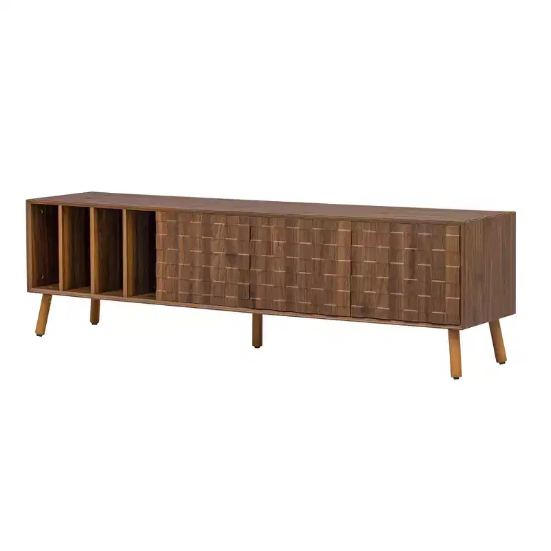 Clihome 70 Mid-Century Modern TV Stand, Media Console Table for TVs up to 80'', Entertainment Center with 5 Solid Wood Legs for Living Room