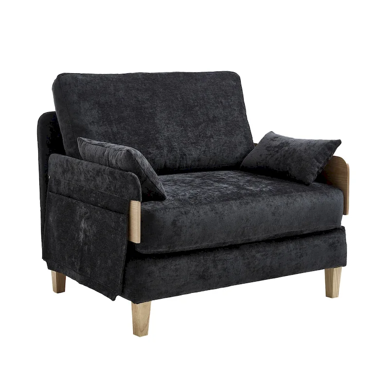 Chenille Upholstered 3-in-1 Convertible Sleeper Foldable Sofa Bed Recliner Chair with 3 Pillows