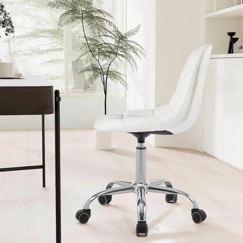 Armless Home Office Chair, Height Adjustable Computer Desk Chair with Wheels