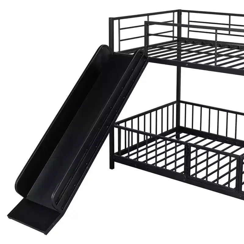 Whisen Stylish Design Metal Bunk Bed with Slide and Guardrails