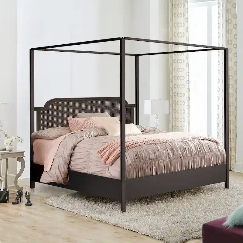 Hillsdale Furniture Melanie Wood and Metal Canopy Bed, Oiled Bronze