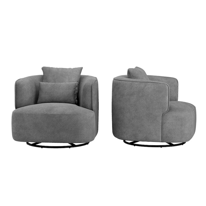 LUE BONA 2 Set Swivel Accent Armchair Fabric Blend, Modern Barrel Living Room Sofa Chair - 32.7 W x 32.7 D x 26.8 H