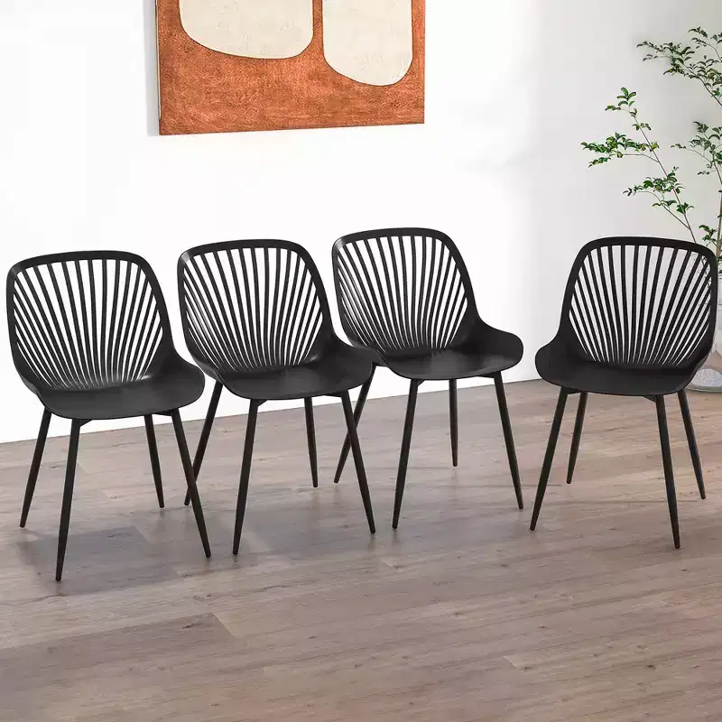 Plastic Dining Chair w/ Metal Legs Cutout Backrest Curved Seat