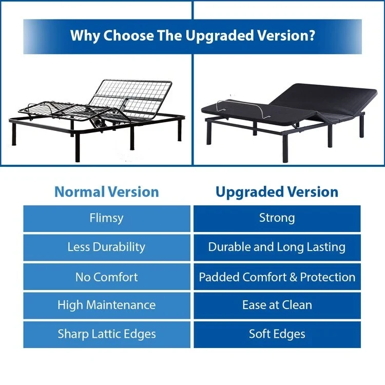 Adjustable Bed Base Frame with Zero-Gravity Positioning, Massage Options and Independent head and Foot Incline Adjustments
