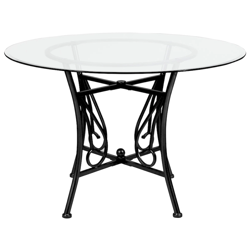 45 Round Glass Dining Table with Curl Accent Matte Metal Frame - 45W x 45D x 29H - 45W x 45D x 29H