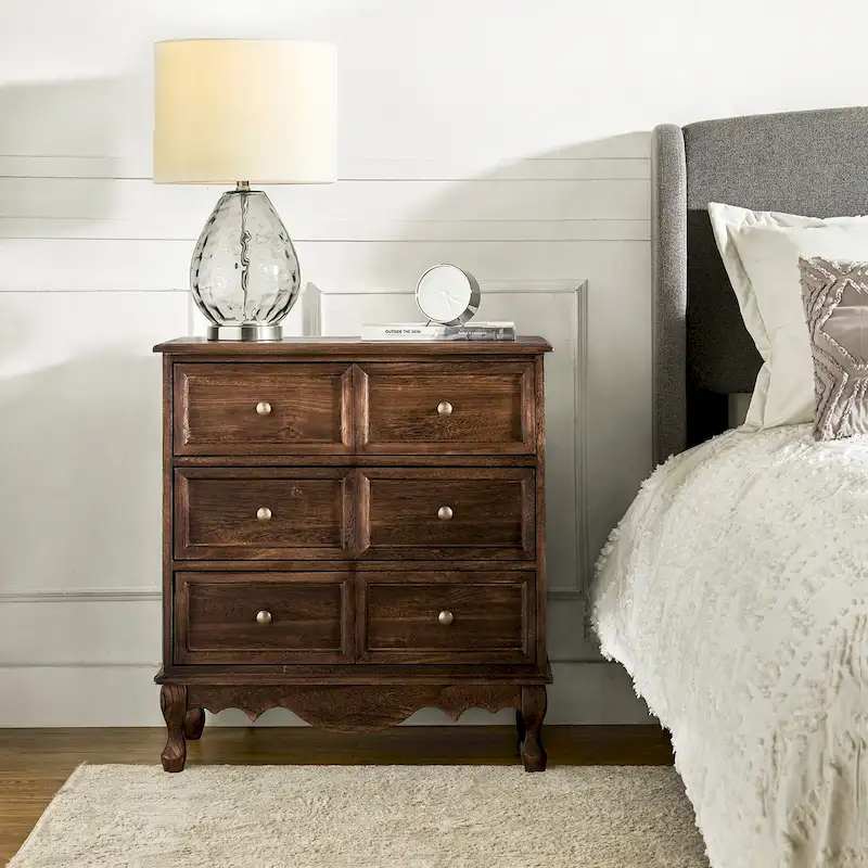Farmhouse 30Tall Distressed 3-Drawer Nightstand With Solid Wood Legs and Adjustable Feet