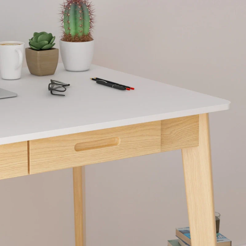 Home Office Desk - 39.4W, MDF & Solid Wood, 2 Drawers, 120 lbs Capacity, Classic Style