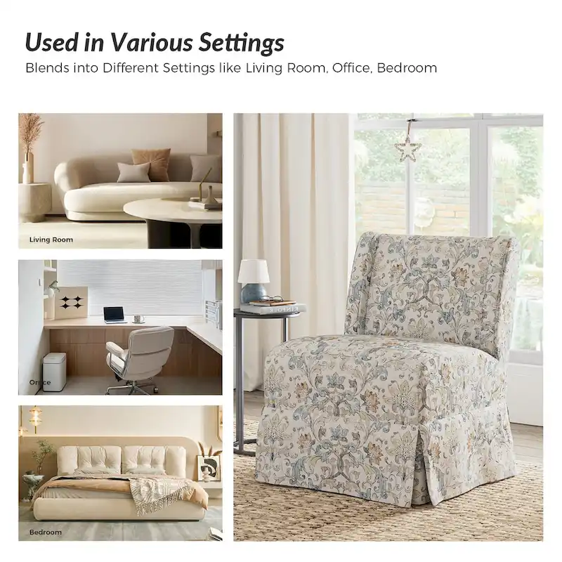 Falk Transitional Upholstered Slipper Chair with Slipcover and Solid Wood Legs Set of 2 by HULALA HOME