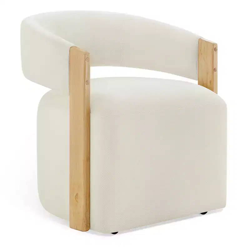 Spruce&Spring Upholstered Dining Chair with Wood Armrests & Hidden Wheels
