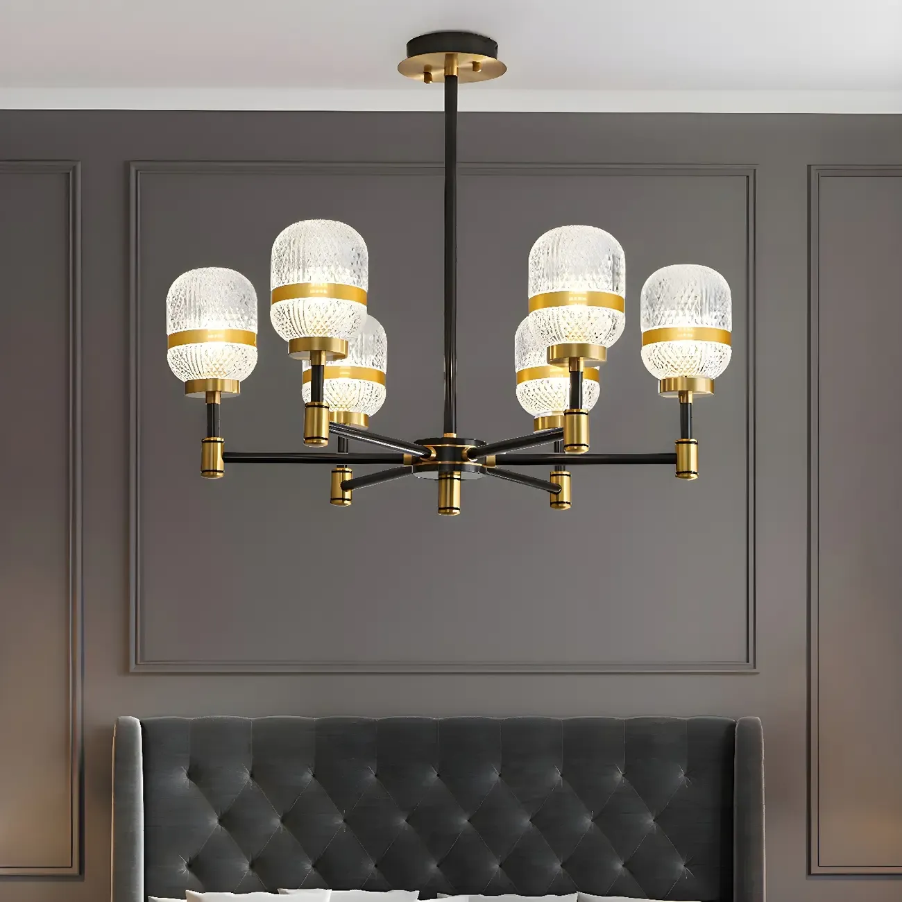 Modern Black Gold Prismatic Glass Sputnik Chandelier