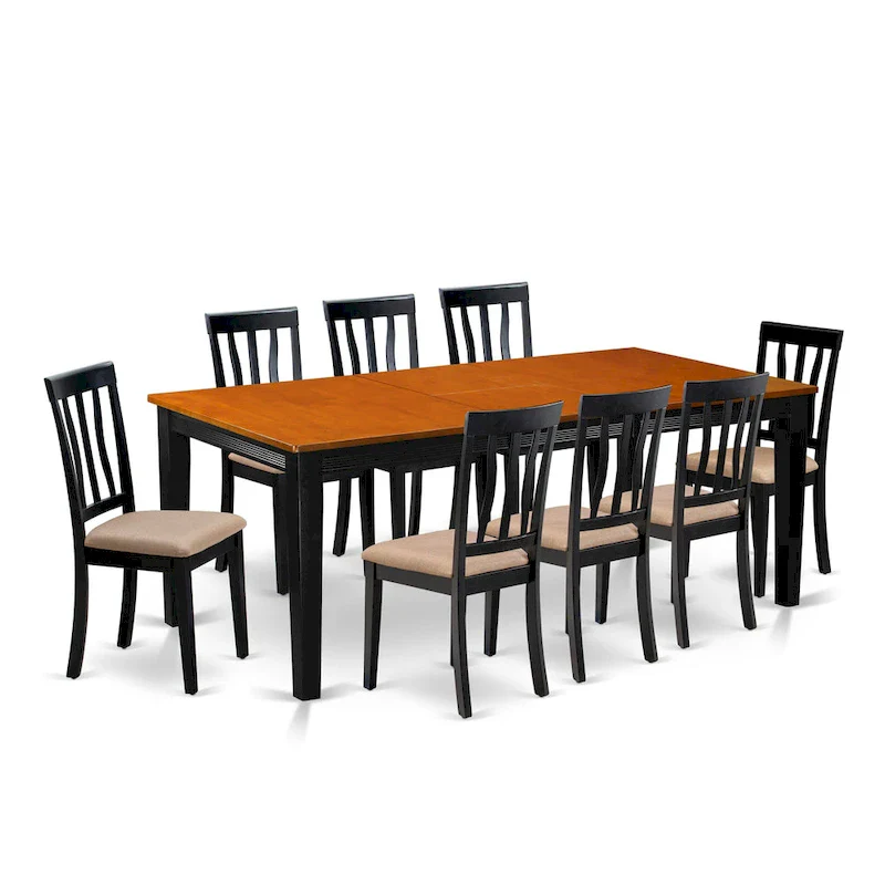 East West Furniture 9 Piece Kitchen Table Set- a Dining Table and 8 Dining Room Chairs, Black & Cherry (Seat Options)