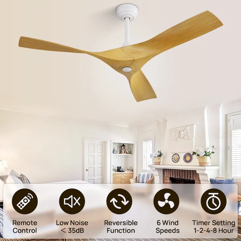 52 inch Modern Ceiling Fan without Lights, 3 Blades,Remote Control,Reversible Airflow - 52 inch