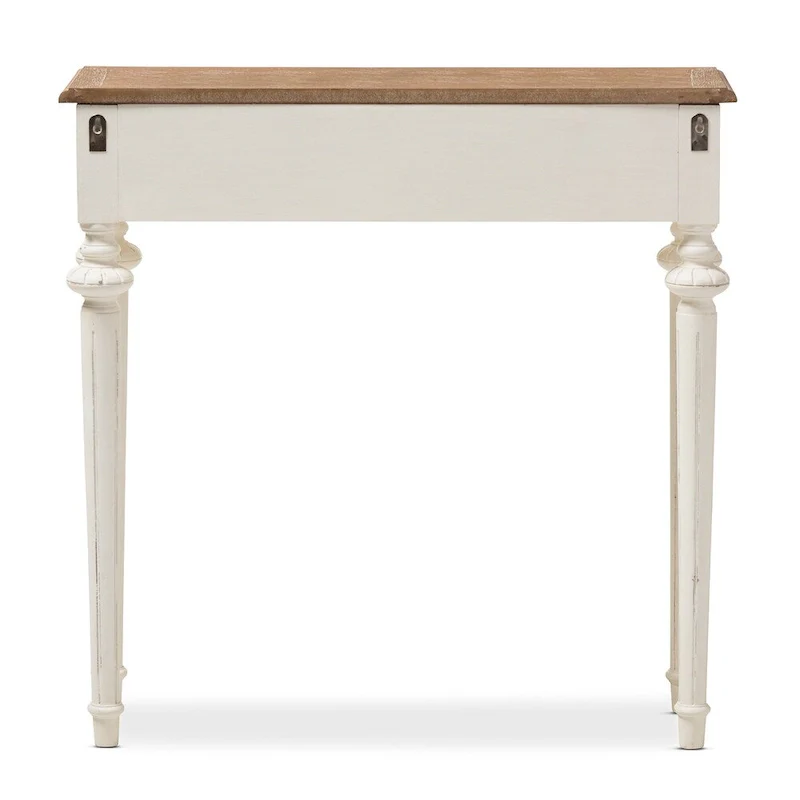 French Provincial Style Console Table in Weathered Oak and White Wash Distressed Wood Finish