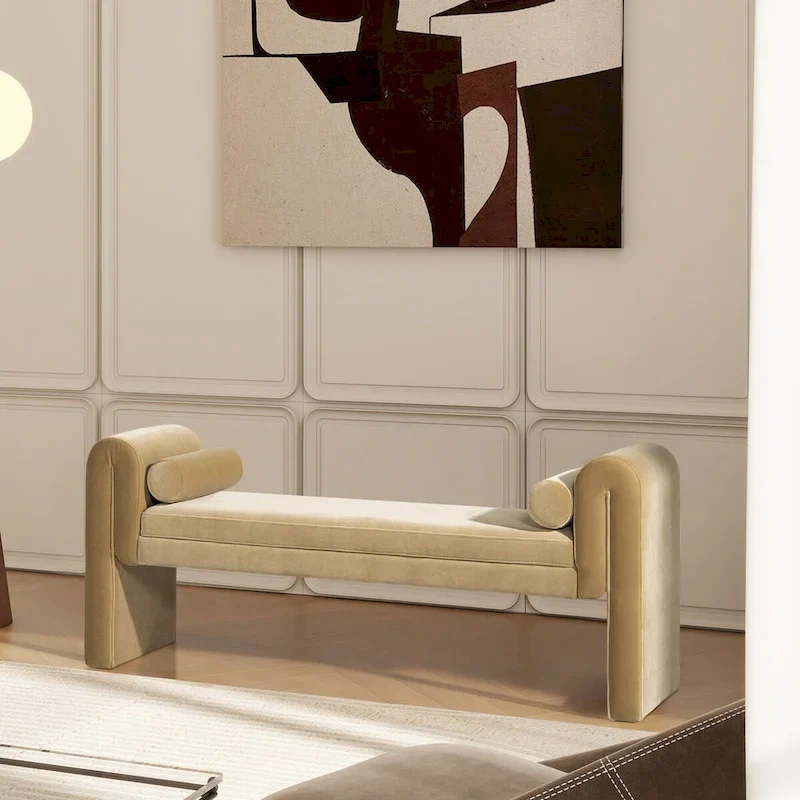 Mason 60.5 Transtional Velvet Upholstered Arched Arm Entryway Bench