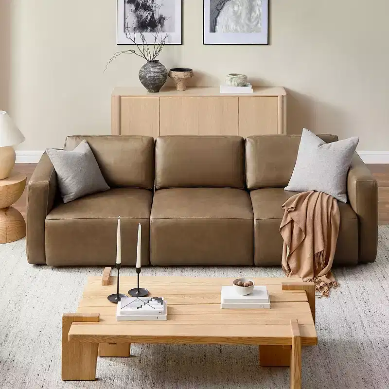 Brown / Chocolate Modular Sectional Sofa, 3-Seater, Leather Upholstered