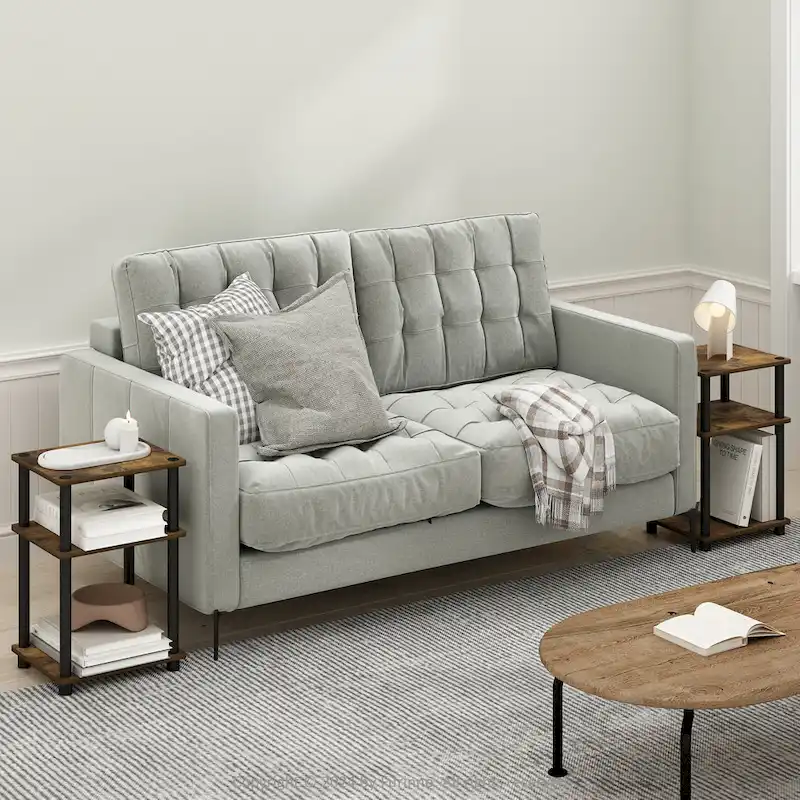 Furinno Just 3-Tier Turn-N-Tube End Table, Sonoma Oak/White