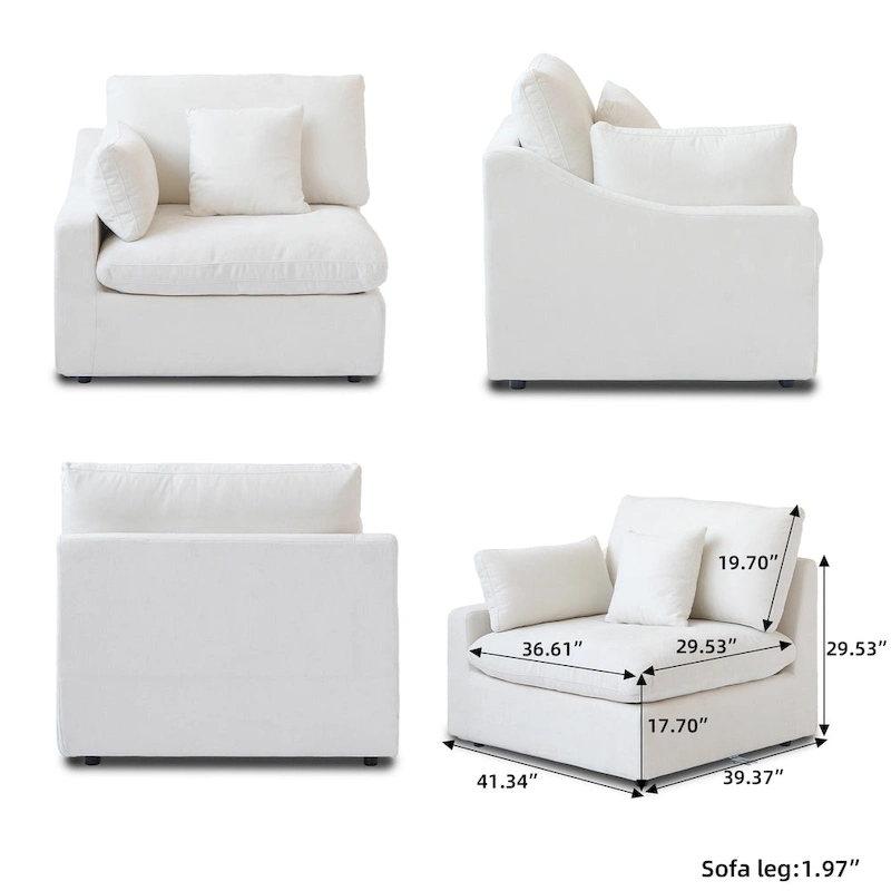 82.68 Down Filled Sectional Couch L-shape Linen Upholstered Loveseat with Ottoman