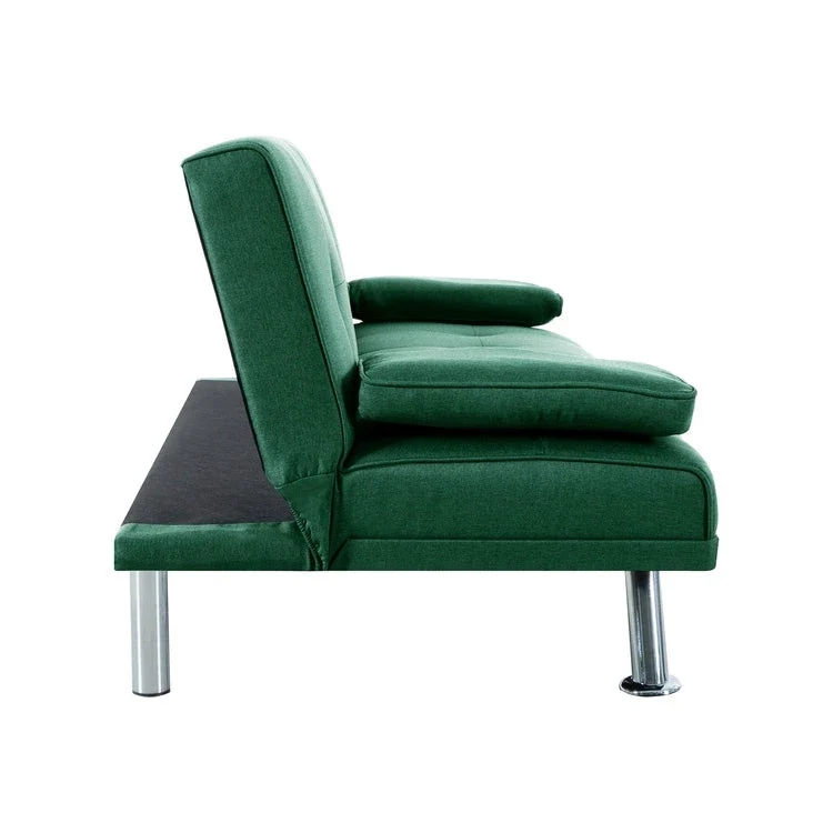 Futon Sofa Bed Couch with Armrest & Cupholders, Faux Leather Sofa Bed Couch Convertible Folding Reclining Small Couch