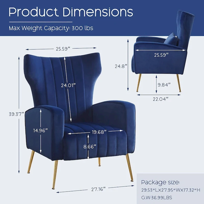 HOMYKA Accent Chair Upholstered Velvet Wingback Armchair with Pillows