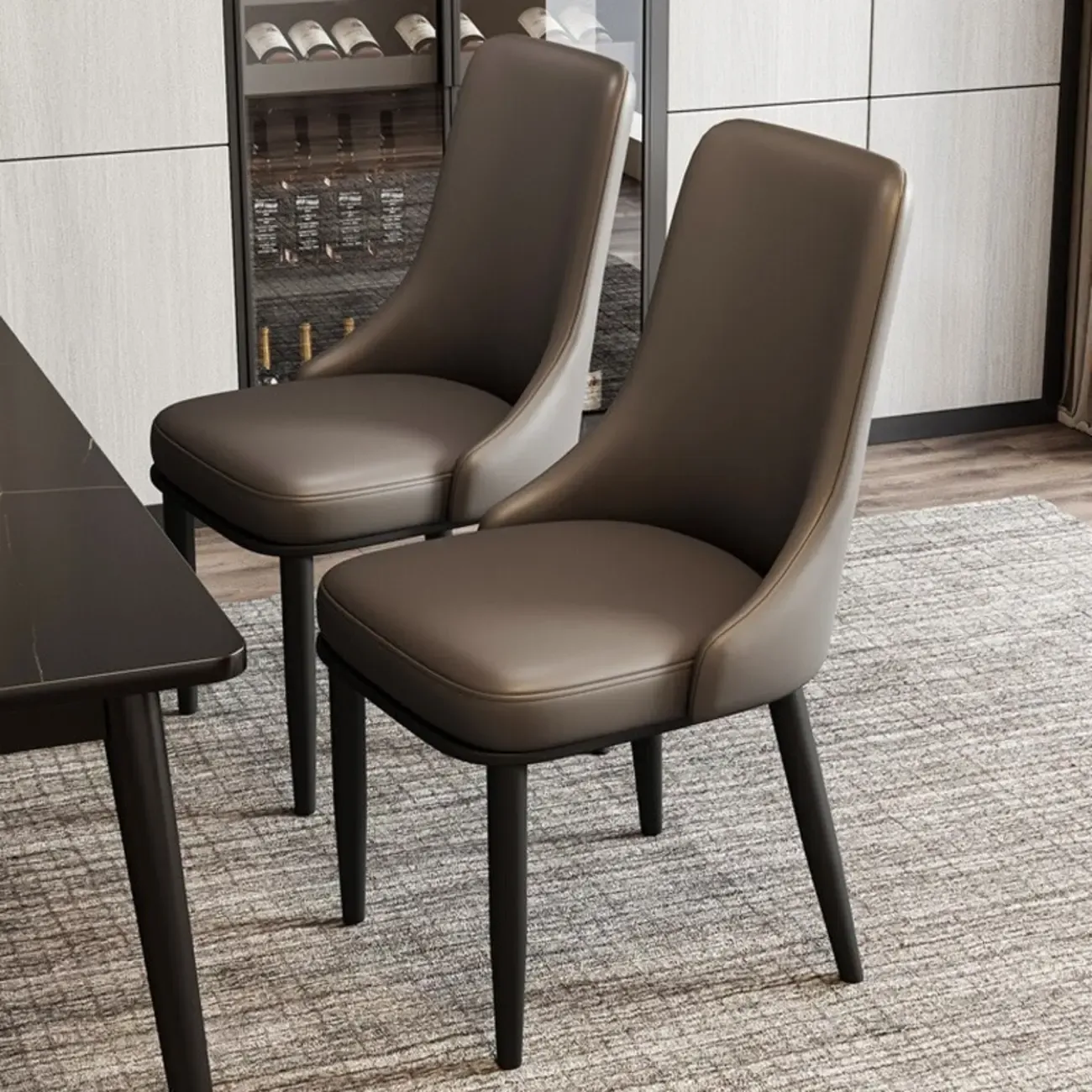 Modern Upholstered Metal Leather Dining Chairs