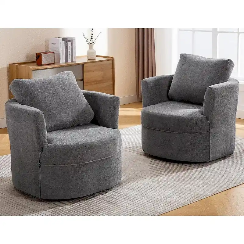 HOMYKA Swivel Accent Barrel Chair Round Arm Chair with Pillow Set 2