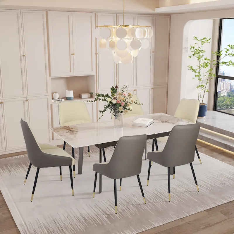 Extendable Kitchen Sintered Stone Material Rectangle Dining Table - 62.9x31.5x31.1 inch